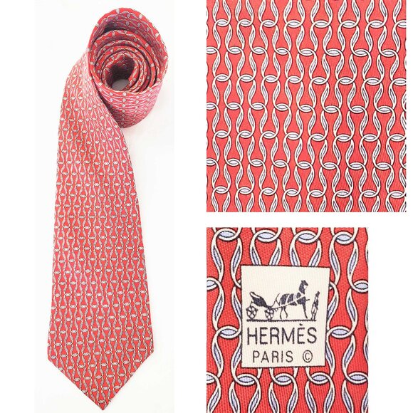 Hermes Mens Red Link Silk Neck Tie 7962 EA - Picture 1 of 9